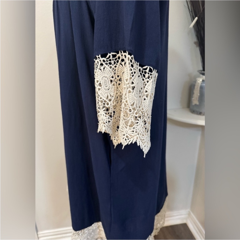 Umgee Navy Boho Tunic Dress with Crochet Trim – Size S - Picture 3 of 7